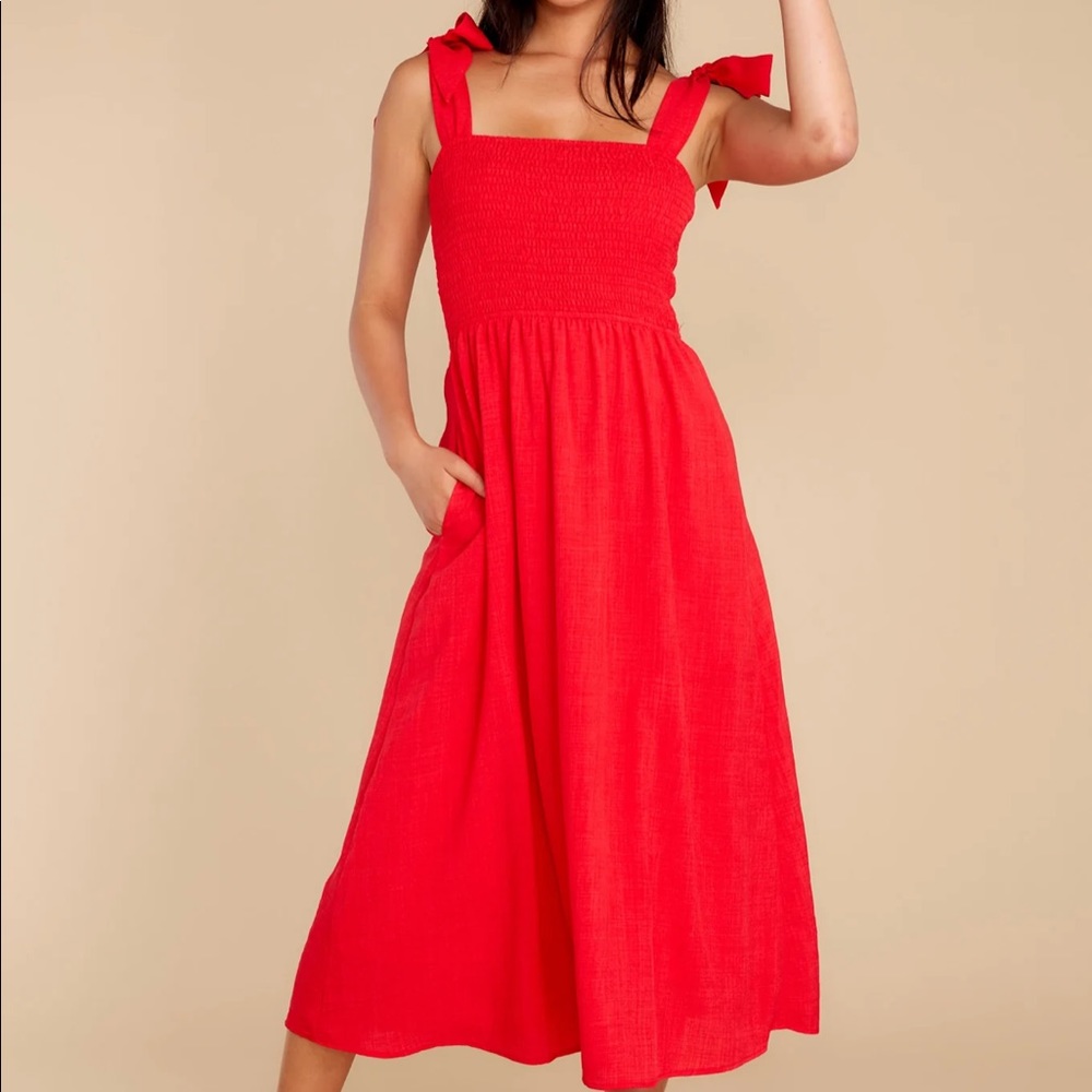 Red midi dress with ties